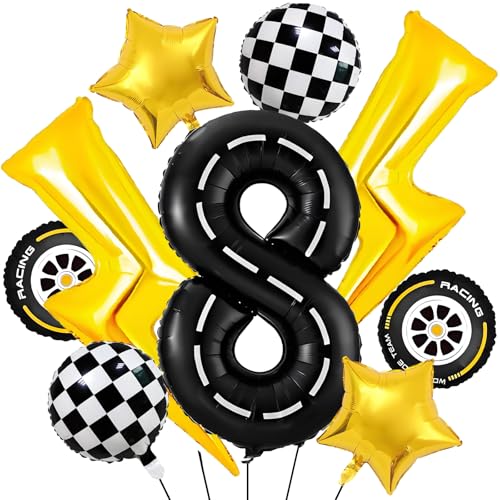 Car Geburtstagsdeko 8 Jahre,Auto Deko 8. geburtstag Junge,Folienballon Auto Geburtstag,Folienballon Zahl 8,Kindergeburtstag Deko 8 jahre,8 Jahr Rennauto Luftballons Junge Geburtstag Party von YUEXNKO