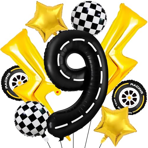 Car Geburtstagsdeko 9 Jahre,Auto Deko 9. geburtstag Junge,Folienballon Auto Geburtstag,Folienballon Zahl 9,Kindergeburtstag Deko 9 jahre,9 Jahr Rennauto Luftballons Junge Geburtstag Party von YUEXNKO