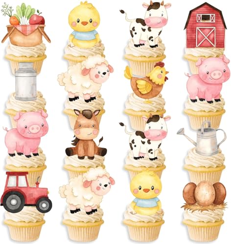Bauernhof Tortendeko, 24pcs Bauernhoftiere Kuchen, Bauernhoftiere Kuchen Deko, Tortendeko Geburtstag Bauernhof, Cake Topper Tiere Bauernhof für Kinder Geburtstag Party Dekorationen von YUEXNKO