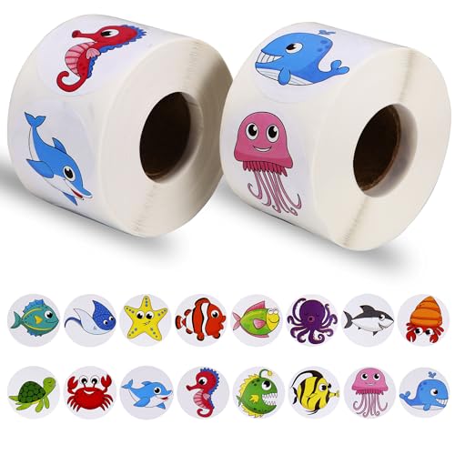 Meerestier Aufkleber, 1000pcs Ozean Stickers, Meerestiere Aufkleber Kinder, Runde Tier Aufkleber, Meerestiere Stickers Rolle, Runde Meerestier Aufkleber, Meer Tiermuster Sticker von YUEXNKO