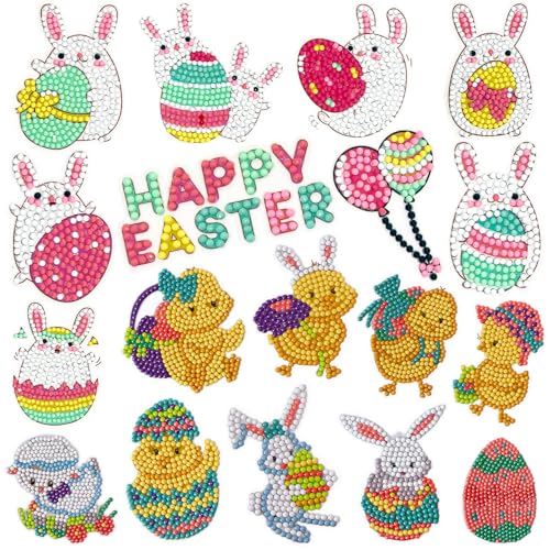 Osterhase Diamant Aufkleber Kit,Ostern Kaninchen Diamant Aufkleber,DIY Diamant Malerei Aufkleber,Diamond Painting Aufkleber Kinder,Aufkleber Kit Diamant Malerei Kits für Anfänger Diamant Malerei Kits von YUEXNKO