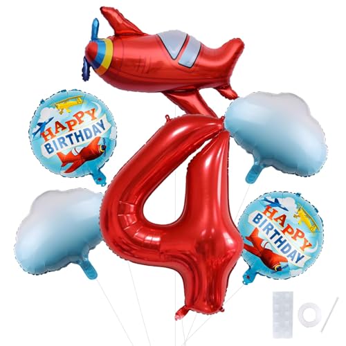 Party Ballons Flugzeug, 4. Flugzeug Geburtstag Dekoration, Wolken Party Folienballons und Geburtstag Folienballons Flugzeug, für 4 Geburtstagsdeko Junge Mädchen Party Ballons Flugzeug, 4. Flugzeug Geburtstag Dekoration, Wolken Party Folienballons und Geburtstag Folienballons Flugzeug, für 4 Geburtstagsdeko Junge Mädchen von YUEXNKO