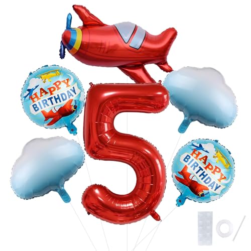 Party Ballons Flugzeug, 5. Flugzeug Geburtstag Dekoration, Wolken Party Folienballons und Geburtstag Folienballons Flugzeug, für 5 Geburtstagsdeko Junge Mädchen Party Ballons Flugzeug, 5. Flugzeug Geburtstag Dekoration, Wolken Party Folienballons und Geburtstag Folienballons Flugzeug, für 5 Geburtstagsdeko Junge Mädchen von YUEXNKO