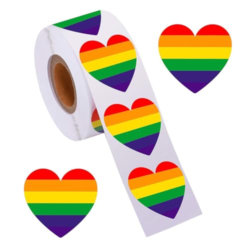 Pride Sticker Rolle, 500 Stück Party Pride Aufkleber, Herz Aufkleber Roll, Herzform Etiketten Sticker, Regenbogen Herz Aufkleber, Dekoration für Partygeschenke, Umschläge Pride Sticker Rolle, 500 Stück Party Pride Aufkleber, Herz Aufkleber Roll, Herzform Etiketten Sticker, Regenbogen Herz Aufkleber, Dekoration für Partygeschenke, Umschläge von YUEXNKO