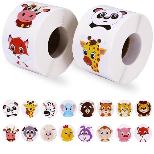 Runde Tier Aufkleber, 1000pcs Tieraufkleber Runde, Tier Aufkleber Kinder,Tiers Belohnungsaufkleber, Animal Sticker Rolle, Cartoon Tiers Aufklebers, Für Kinder Party Dekoration Aufklebers von YUEXNKO