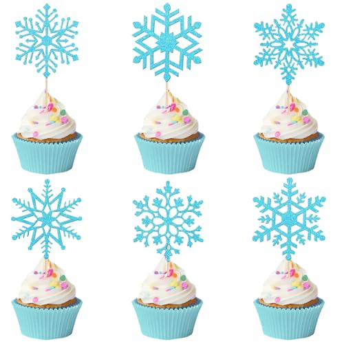 Schneeflocke Cupcake Toppers, 24 Stück Weihnachten Schneeflocke Kuchendekoration, Schneeflocke Geburtstag Cupcake Topper, Schneeflocke Cake Toppers, Schneeflocke Torten Deko (C) von YUEXNKO
