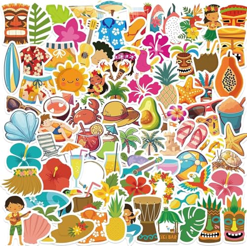 Sommer Strand Aufkleber, 100pcs Sticker Sommer, Hawaii Aufkleber Kinder, Sommer Pool Strand Klebeaufkleber, Bunte Strandaufkleber, Hawaiiaufkleber, Hawaii Sticker, Sommer Surfen Aufkleber von YUEXNKO