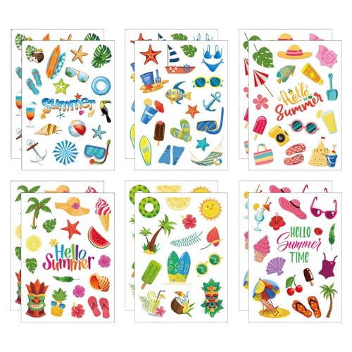 Sommer Strand Sticker, 12pcs Hawaii Aufkleber Kinder, Sommer Aufkleber, Urlaub Strandaufkleber, Sommers Pool Strand Klebeaufkleber, Sticker Sommers, Sommeres Surfen Aufklebers, Hawaii Stickers von YUEXNKO
