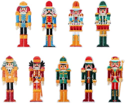 Weihnachten Flicken Patches, 9pcs Nussknacker-Aufnäher zum Aufbügeln, Aufnäher Weihnachten Dekoration, Weihnachten Nussknacker Patches zum Aufbügeln, Weihnachtsapplikation von YUEXNKO