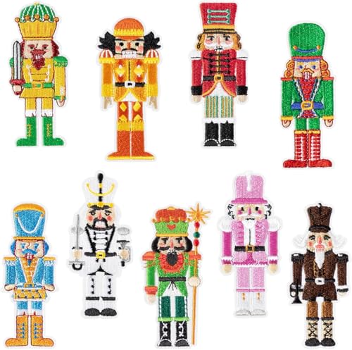 Weihnachten Flicken Patches, 9pcs Nussknacker-Aufnäher zum Aufbügeln, Aufnäher Weihnachten Dekoration, Weihnachten Nussknacker Patches zum Aufbügeln, Weihnachtsapplikation von YUEXNKO