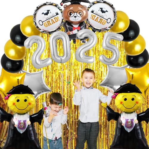 Abschluss Deko Abschlussfeier 2025 Set,Schulabschluss 2025 Deko,Graduation Folienballon Deko mit Schwarz Gold Congratulations, Gold Folienvorhänge,Graduierung Fotorequisiten Abschluss Deko Abschlussfeier 2025 Set,Schulabschluss 2025 Deko,Graduation Folienballon Deko mit Schwarz Gold Congratulations, Gold Folienvorhänge,Graduierung Fotorequisiten von YUEcthynous