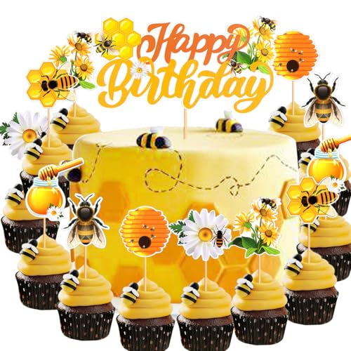Bee Happy Birthday Tortenaufsatz, 13 Stück Bee Kuchen Deko Geburtstag, Biene Geburtstag Cupcake Toppers für Kuchen DIY Deko für Geburtstagsparty Kuchen Dekoration Bee Happy Birthday Tortenaufsatz, 13 Stück Bee Kuchen Deko Geburtstag, Biene Geburtstag Cupcake Toppers für Kuchen DIY Deko für Geburtstagsparty Kuchen Dekoration von YUEcthynous