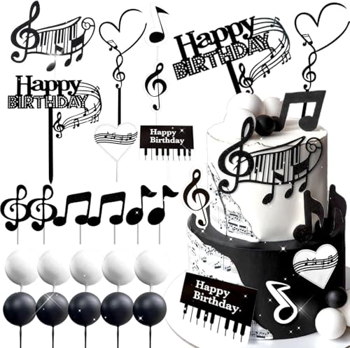 Musiknoten Disco Cupcake Toppers, Musik Rock Happy Birthday Gitarre Kuchen Toppers, Musikalisches für Kinder Mädchen Junge Musikalisches Thema Party von YUEcthynous