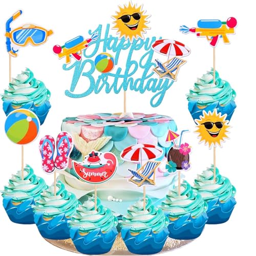YUEcthynous Sommer Strand Kuchen Dekoration,25 Stück Sommer Happy Birthday Tortendeko, Schwimmbad Summer Beach Party für Hawaiisch Thema Geburtstag Hochzeit Party Dekoration Zubehör YUEcthynous Sommer Strand Kuchen Dekoration,25 Stück Sommer Happy Birthday Tortendeko, Schwimmbad Summer Beach Party für Hawaiisch Thema Geburtstag Hochzeit Party Dekoration Zubehör von YUEcthynous