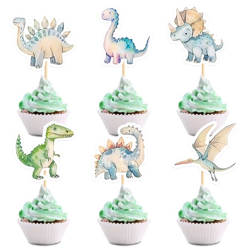 YUEcthynous Dinosaurier Kuchendekoration,Dinosaurier Cupcake Topper Wrapper,Dino Thema Geburtstagstorte Dekoration für Kindergeburtstag Party Baby Shower Party Dekorationen Zubehör von YUEcthynous