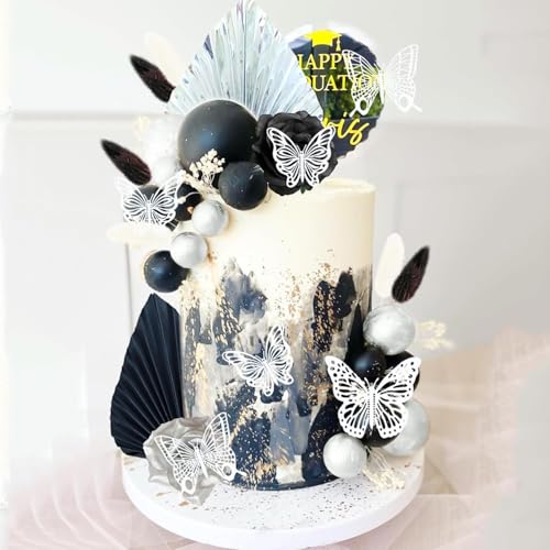 YUEcthynous Gotische schwarze Tortendekoration 38 Stücke 3D Schmetterling Kuchen Dekoration Schwarze silberne Kugel Kuchen Dekoration Verwendet für Geburtstage,Hochzeiten,Babypartys,Brautduschen YUEcthynous Gotische schwarze Tortendekoration 38 Stücke 3D Schmetterling Kuchen Dekoration Schwarze silberne Kugel Kuchen Dekoration Verwendet für Geburtstage,Hochzeiten,Babypartys,Brautduschen von YUEcthynous