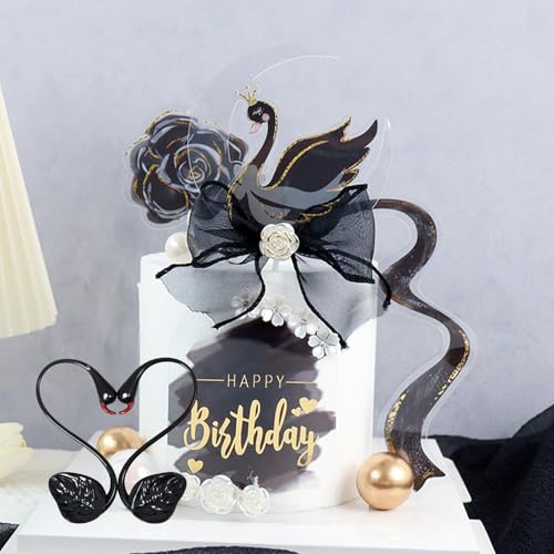 YUEcthynous Schwan Kuchen Dekoration,Schwan Geburtstag Party Dekorationen,Mädchen Kuchen Dekoration,Verwendet für Valentinstag,Hochzeiten,Geburtstage,Jubiläen(Schwarzer) von YUEcthynous