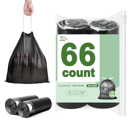 Kleine Müllbeutel, 1,2 l Kordelzug, schwarze Badezimmer-Müllbeutel, reißfreie Müllbeutel, Kunststoff-Müllbeutel für WC, Zuhause, Büro und Schlafzimmer, 66 Stück von YUFDA