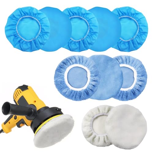 YUFFQOPC 10 Stück Polierhauben Set,9-10 Zoll Polierhauben 5 Mikrofaser 2 Wolle 3 Korallenvlies Polierscheibe für 230mm-250mm Auto-Poliermaschine Blau und Weiß YUFFQOPC 10 Stück Polierhauben Set,9-10 Zoll Polierhauben 5 Mikrofaser 2 Wolle 3 Korallenvlies Polierscheibe für 230mm-250mm Auto-Poliermaschine Blau und Weiß von YUFFQOPC
