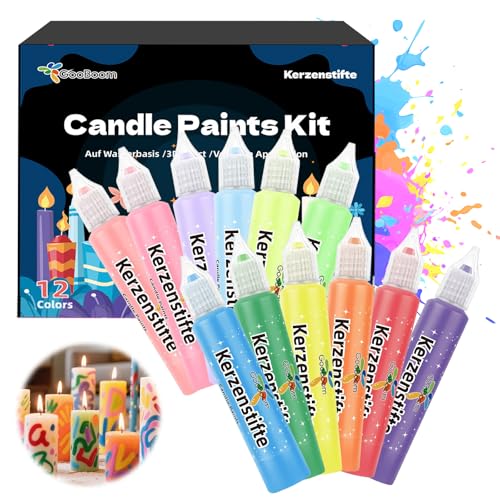 YUFFQOPC 12 Stück Kerzenstifte,30ml Wachsstifte für Kerzen, Kerzen Bemalen Set 12 Farben Kerzenstifte für Kerze Dekorieren & Gestalten, Ideal für Feiertage, Geburtstage & DIY Projekte von YUFFQOPC
