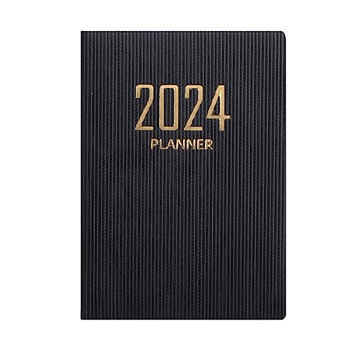 2024 Planer-Notizbuch, A7, Planungsnotizbuch, Kalender, doppelter PU-Ledereinband, Tagebücher, Notizbuch, Notizblock für Arbeitsbedarf Handwerker (Black, One Size) von YUGHGH