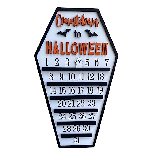Niedlicher Halloween Countdown Kalender mit Geist und, Halloween Dekoration Holz, Spukhaus Countdown, Halloween Ornament mit abnehmbarem Geist für (C-c, One Size) von YUGHGH