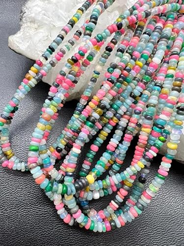 Mehrfarbige äthiopische Opal-Perlen, glatte Rondelle-Form, natürliche mehrfarbige äthiopische Opal-Edelstein-Perlen, 20,3 cm Stranggröße 3–4 mm Perlen, für die Herstellung seltener Edelsteinperlen, von YUGNA