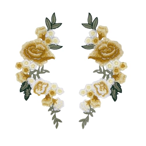 1 Paar Blumen-Stickerei-Flicken mit Blumenstickerei, zum Aufnähen von Jeans, Kleidung, Dekoration von YUGSHNKFC