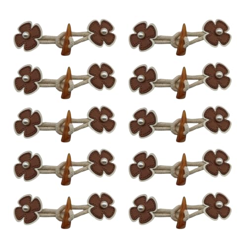 10 Stück Blumenverschlüsse aus PU-Leder zum Aufnähen, Knebelverschlüsse mit Hornknopf für Mantel, Kleidung, Pullover von YUGSHNKFC