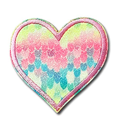 10 Stück Regenbogen-Herz zum Aufnähen oder Aufbügeln, Fischmuster, Stickerei-Flicken, Abzeichen, Kleidungsverzierungen für Kleidung, Handwerk von YUGSHNKFC