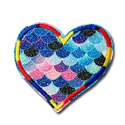 10 Stück Regenbogen-Herz zum Aufnähen oder Aufbügeln, Fischmuster, Stickerei-Flicken, Abzeichen, Kleidungsverzierungen für Kleidung, Handwerk von YUGSHNKFC