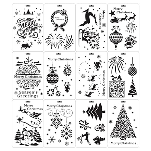 12 x PET-Vorlagen, Weihnachts-Malschablonen, 17,2 x 25,4 cm, große Zeichenschablone, Weihnachtsdekorationszubehör 12 x PET-Vorlagen, Weihnachts-Malschablonen, 17,2 x 25,4 cm, große Zeichenschablone, Weihnachtsdekorationszubehör von YUGSHNKFC