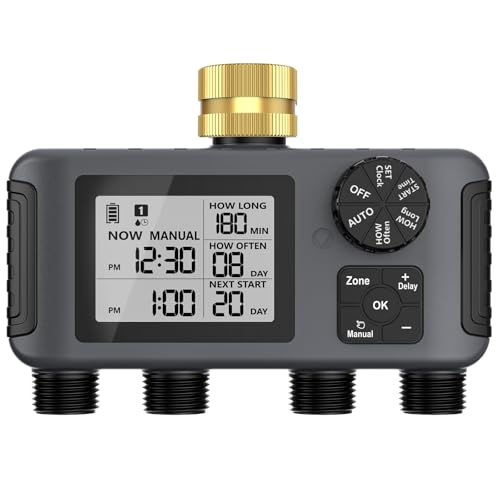 4 Zone Gartenschlauch Timer Automatische Manuelle Regenverzögerungsmodi IPX5 Wetterfestes Messing Wasserhahn Bewässerung Für Yards Automatischer Gartentimer von YUGSHNKFC
