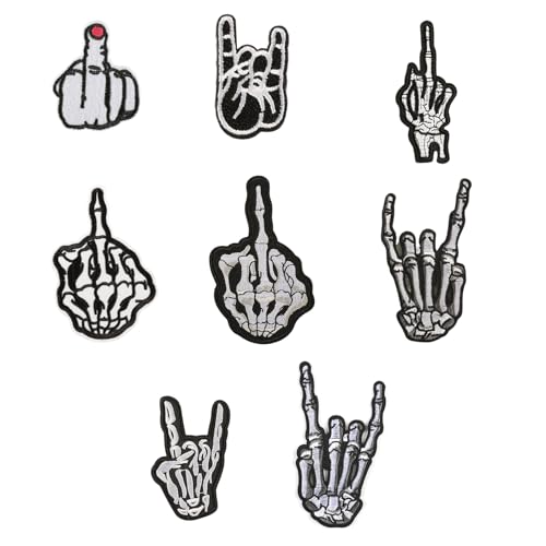 8 x Totenkopf-Hand-Stickerei-Aufnäher, Stoffapplikation, Bekleidungszubehör für Nähprojekte und Bastler, kreative Kleidungsflicken von YUGSHNKFC