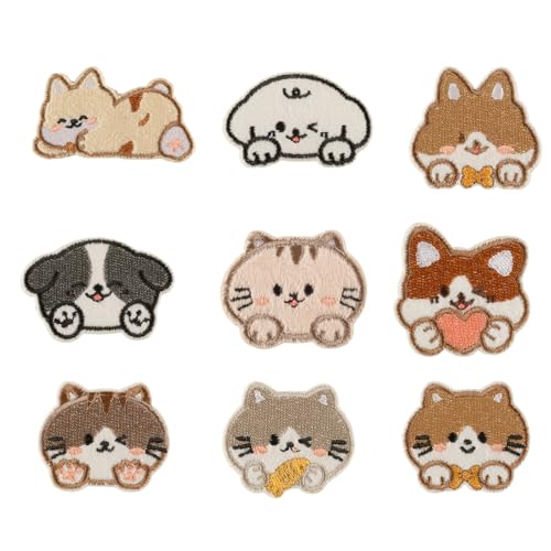 9 PCs Schöne Hunde Reparaturflecken Katzen Eisen Auf Gestickten Flecken Cartoon Auf Dekorative Applikationen Für Kleidung Nähen von YUGSHNKFC