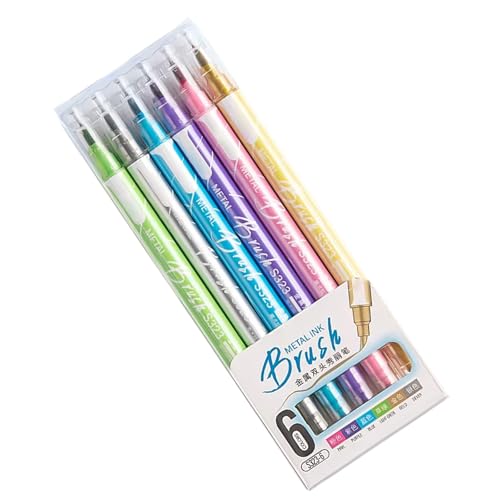 Doppelseitiger Glitzer-Textmarker, 6/12/24 Farben, metallischer Marker, Pinselstift für Scrapbooking, Tagebuch, Planer, Kartenherstellung, fluoreszierende Textmarker von YUGSHNKFC