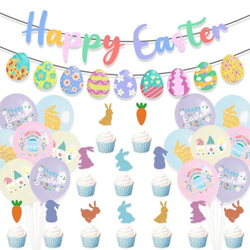 Osterbanner Kuchendekorationsset, Oster-Kuchenaufsätze, bunte Luftballons, Textur, geeignet für Feiern Osterbanner Kuchendekorationsset, Oster-Kuchenaufsätze, bunte Luftballons, Textur, geeignet für Feiern von YUGSHNKFC