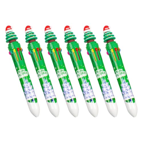 YUGSHNKFC 6 Stück Weihnachts-Kugelschreiber, 10 Farben, Shuttle-Stift, 10-in-1, mehrfarbiger Stift, Büro, Schulbedarf für glattes Schreiben von YUGSHNKFC