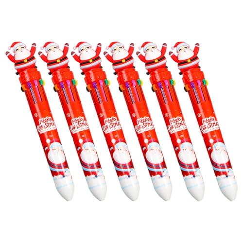 YUGSHNKFC 6 Stück Weihnachts-Kugelschreiber, 10 Farben, Shuttle-Stift, 10-in-1, mehrfarbiger Stift, Büro, Schulbedarf für glattes Schreiben von YUGSHNKFC