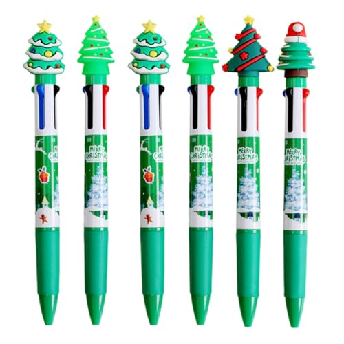 YUGSHNKFC 6 x Weihnachts-Kugelschreiber, 4-in-1, mehrfarbig, Kugelschreiber, Büro, Schulbedarf, Cartoon-Stift für Schüler von YUGSHNKFC