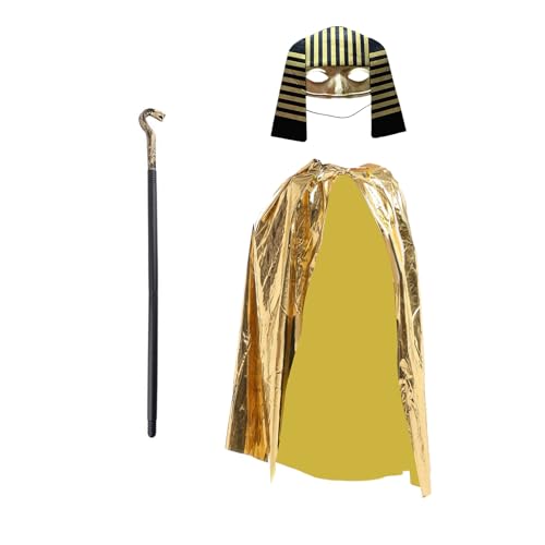 YUGSHNKFC Ägyptisches Pharaonenkostüm, goldener Umhang, ägyptische Venezianer, Pharaonen-Outfit für Halloween, Cosplay, Pharao von YUGSHNKFC