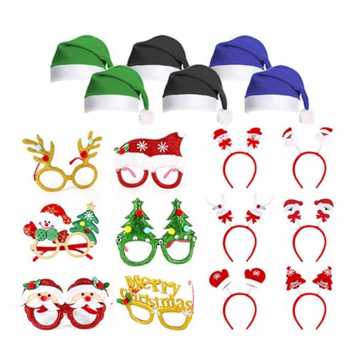 YUGSHNKFC Lustiger Brillenrahmen für Weihnachten, Mütze, Armband, Stirnband, Set für Weihnachten, Urlaub, Party, Fotografie, Requisiten von YUGSHNKFC