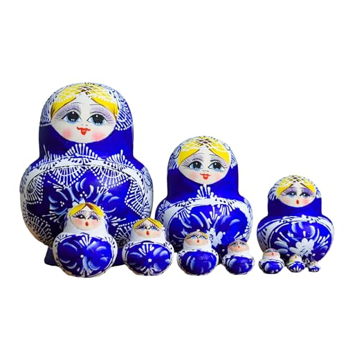 YUGSHNKFC Matroschka Russische Nesting-Puppen, Set mit 10 handbemalten Holzfiguren, Dekorationen, Holzhandwerk für Ausstellungspuppen von YUGSHNKFC
