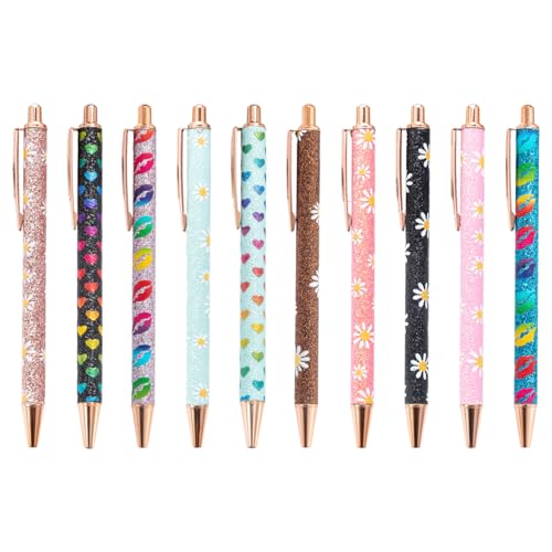 YUGSHNKFC Metall-Kugelschreiber, einziehbarer Kugelschreiber für Studenten, Lehrer, Büro, Signierstift, 1,0 mm Stiftspitze, 10 Stück von YUGSHNKFC