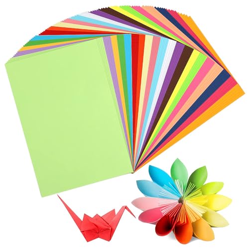 100 Blätter Tonpapier A4 Bunt, Bastelpapier, Buntpapier, Bastelkarton, Kartonpapier, Buntes Papier, Kopierpapier Für DIY Kunst Handwerk (10 Farben) von YUGUOLAN