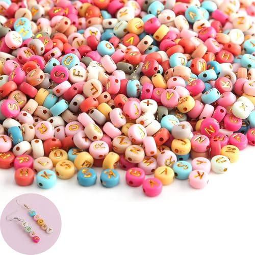 YUGUOLAN 1200 Stück Goldfarbene Acryl-Buchstabenperlen, Rund, Buchstabenperlen-Set für Armbänder, Halsketten, Schmuck DIY Herstellung (7 Mm) von YUGUOLAN