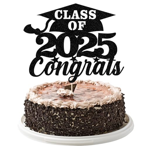 YUINYO Class of 2025 Congrats Cake Topper, Congrats 2025 Graduate Party Decorations Supplies,High School Graduation, College Graduate Cake Decoration,Black von YUINYO