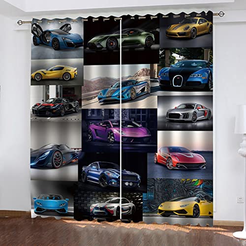 YUIUPD Vorhänge Blickdicht 3D Mode-Sportwagen-Druck Druck Verdunklungsvorhänge Kinderzimmer Junge/Mädchen, Ösenvorhang 2Er Set - Gardinen Wohnzimmer Schlafzimmer Modern 230X234cm (Hxb) von YUIUPD