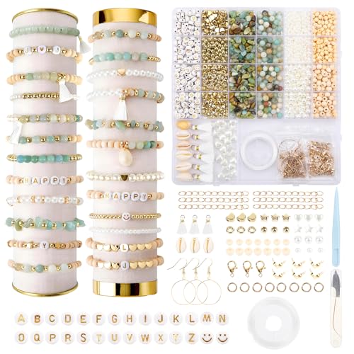Perlen für Armbänder, Kit mit 1650 Natursteinen, DIY, 6 mm Buchstaben für Schmuck, Halsketten, Armbänder, Erwachsene, Perlen für DIY-Schmuck, Armband-Sets von YUKOVEP