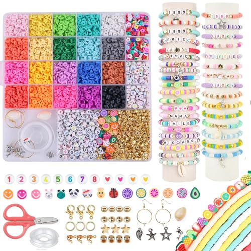 YUKOVEP Perlen für Armbände,5000 Stück Perle Set, 6mm Polymer Clay Perlen für Armbänder, Armbänder Selber Machen für Ohrringen, Basteln & Diy von YUKOVEP